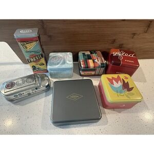 Fossil Watch Tins, Set Of  7 Vintage Railway 1993 Insert, 1999, 2002, 2005, 2008